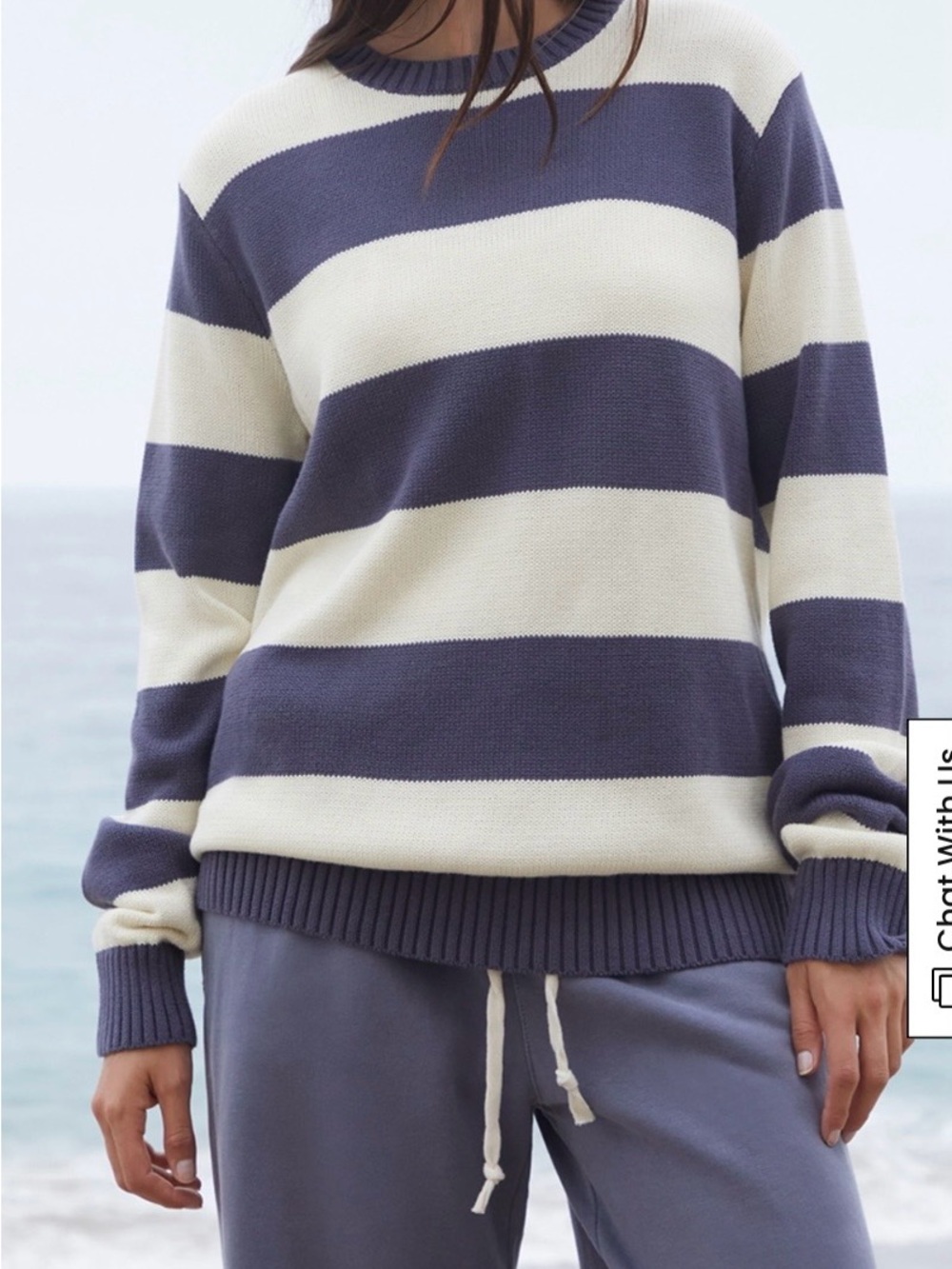 Brandy Melville Striped Crewneck Sweater in Blue and Cream - Women One size